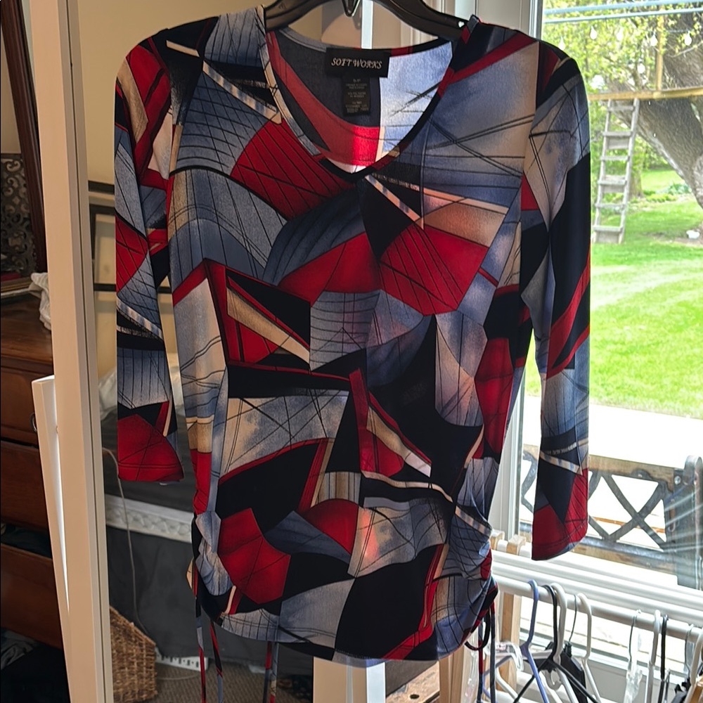Soft Works Geometric Print Top - Red and Blue